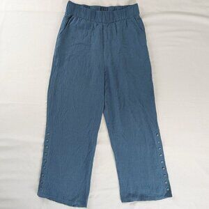 Soft Surroundings Blue Wide Leg Crinkle Gauzy Flowy Button Detail Pants